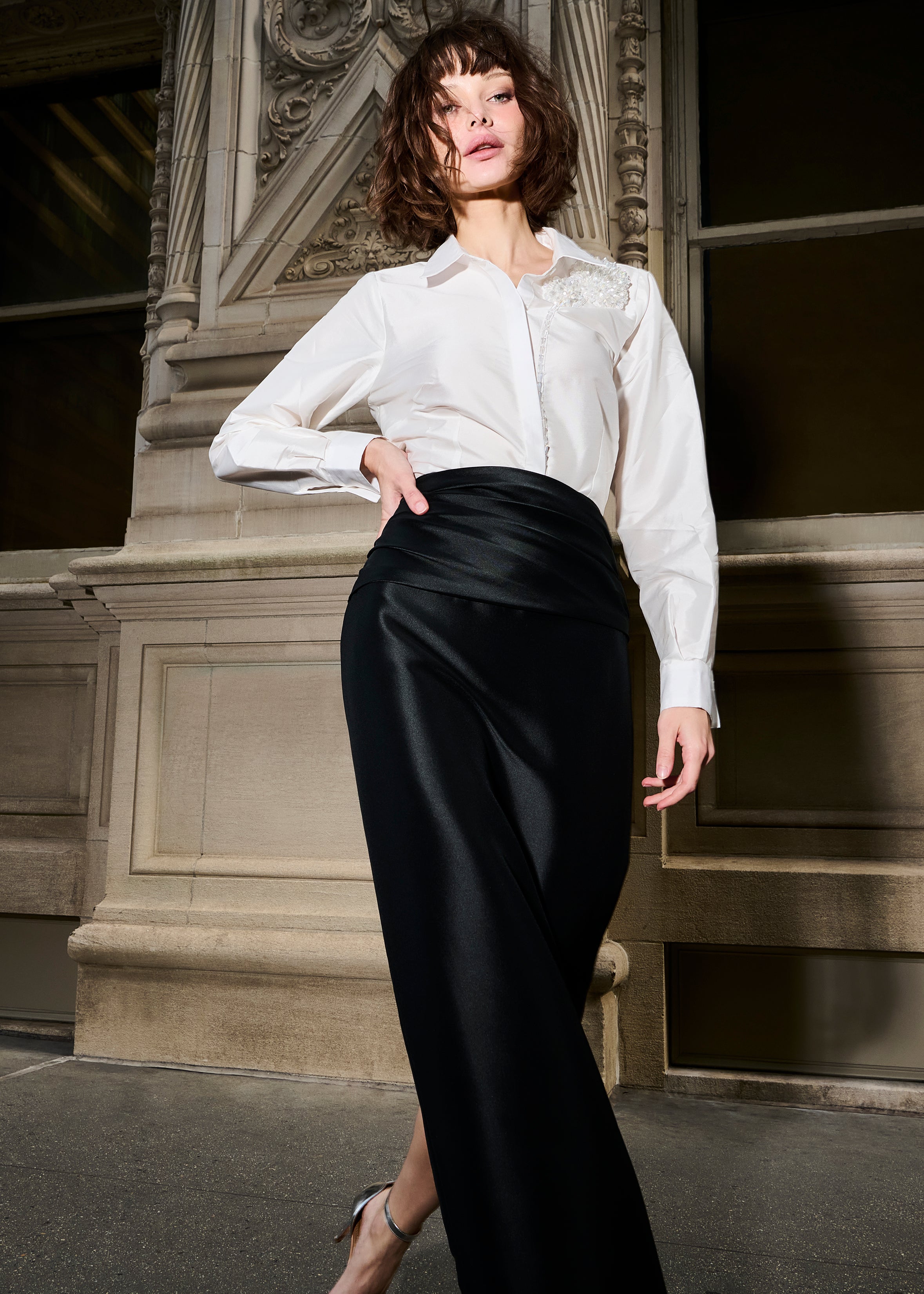 TAFFETA BLOUSE WITH CRYSTAL PEONY IVORY