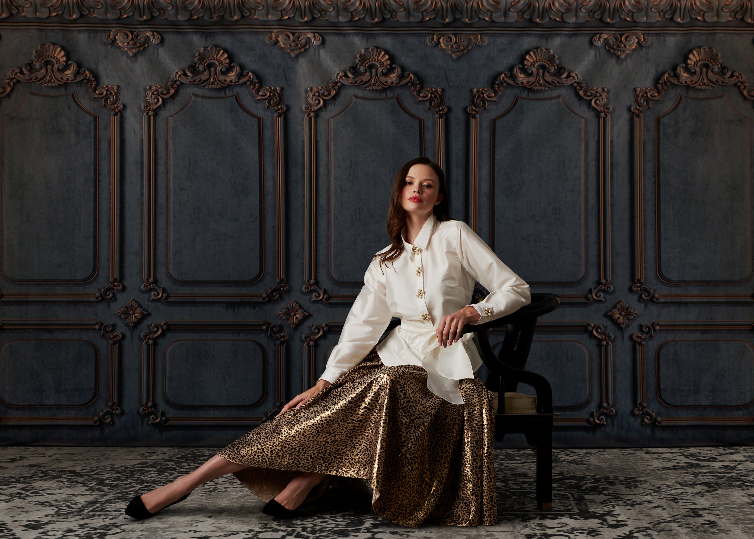 TAFFETA BLOUSE WITH RENAISSANCE PEARL BUTTONS IVORY