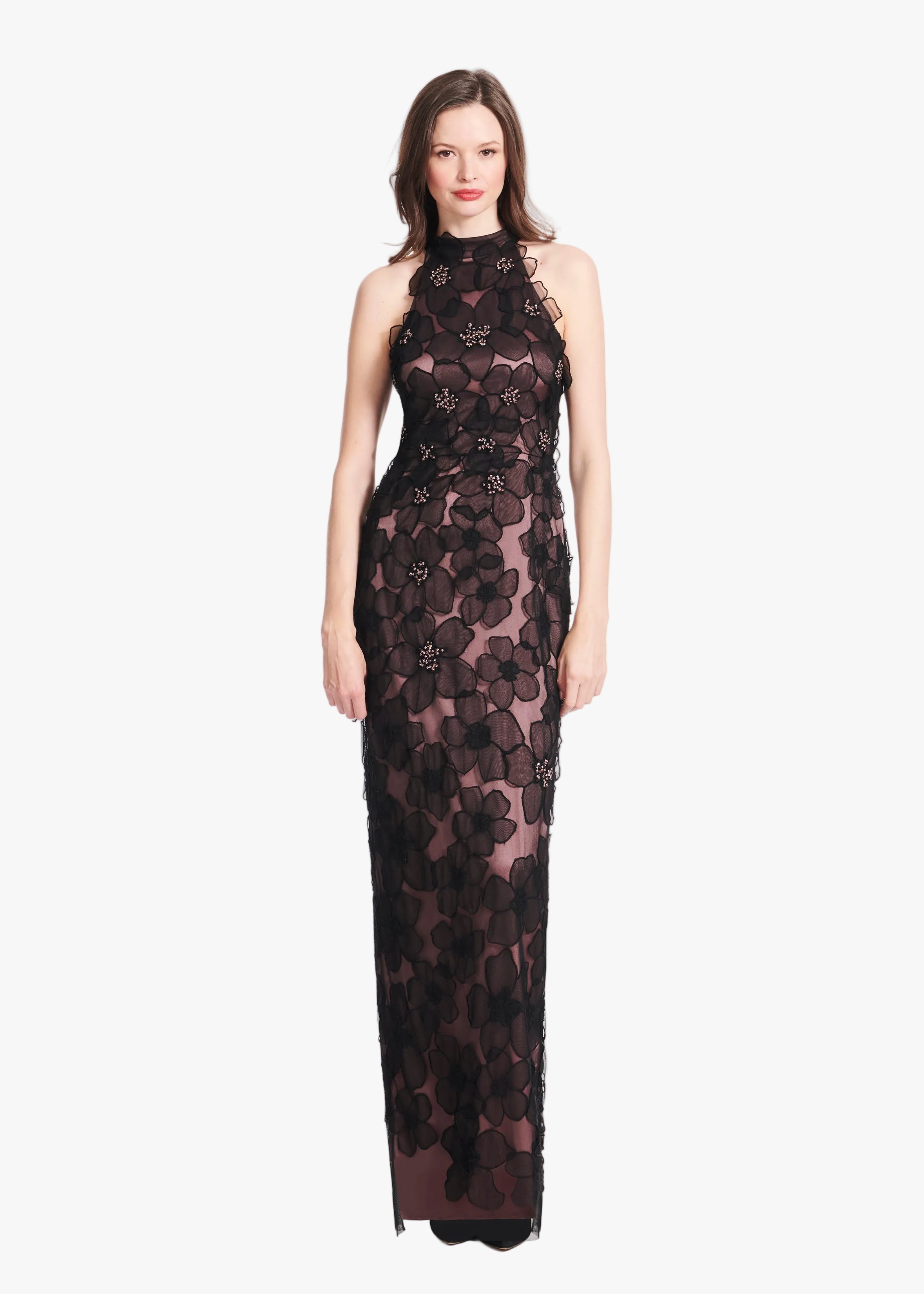DELICATE FLOWER MOCK NECK GOWN
