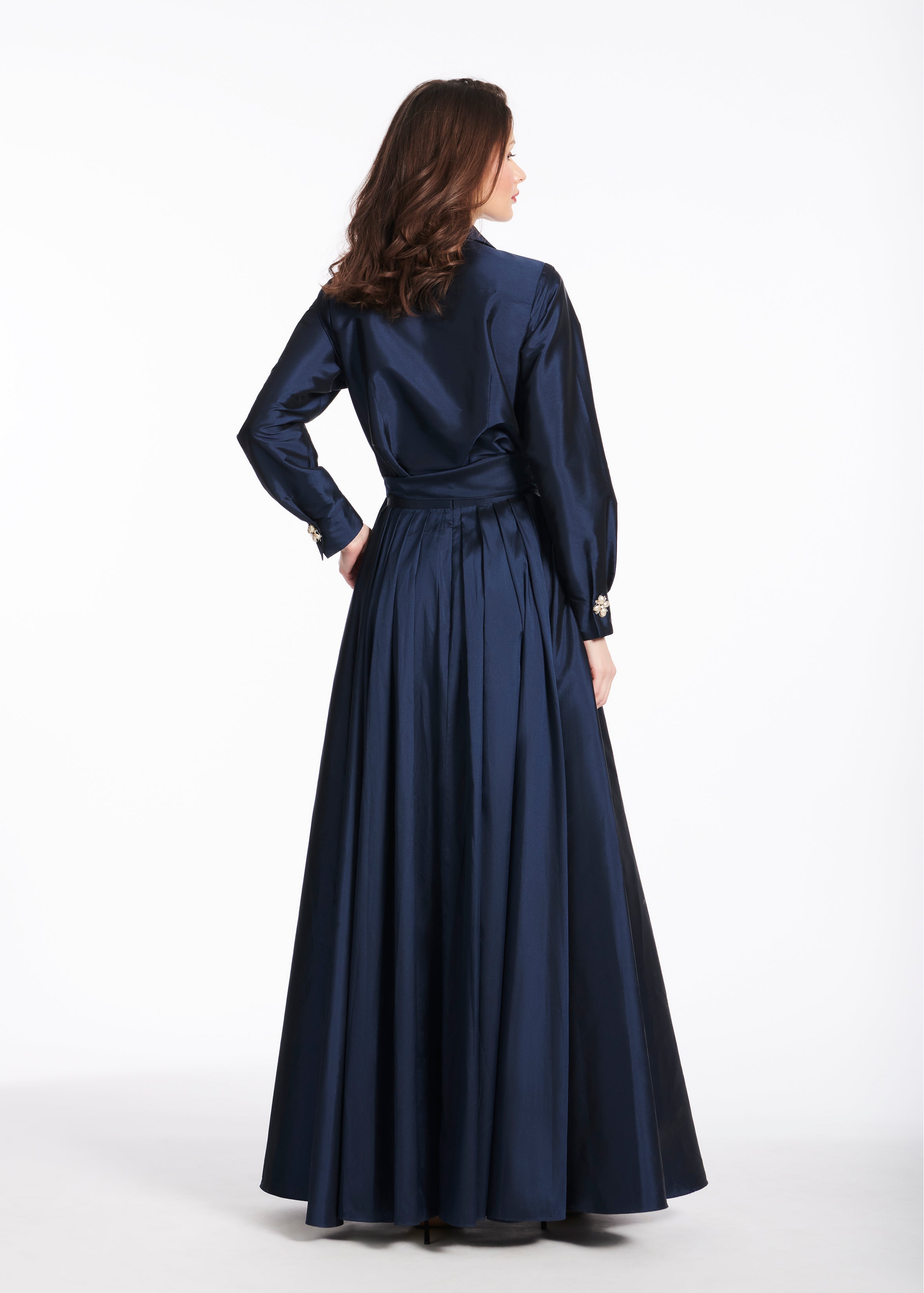 TAFFETA BLOUSE WITH RENAISSANCE PEARL BUTTONS NAVY