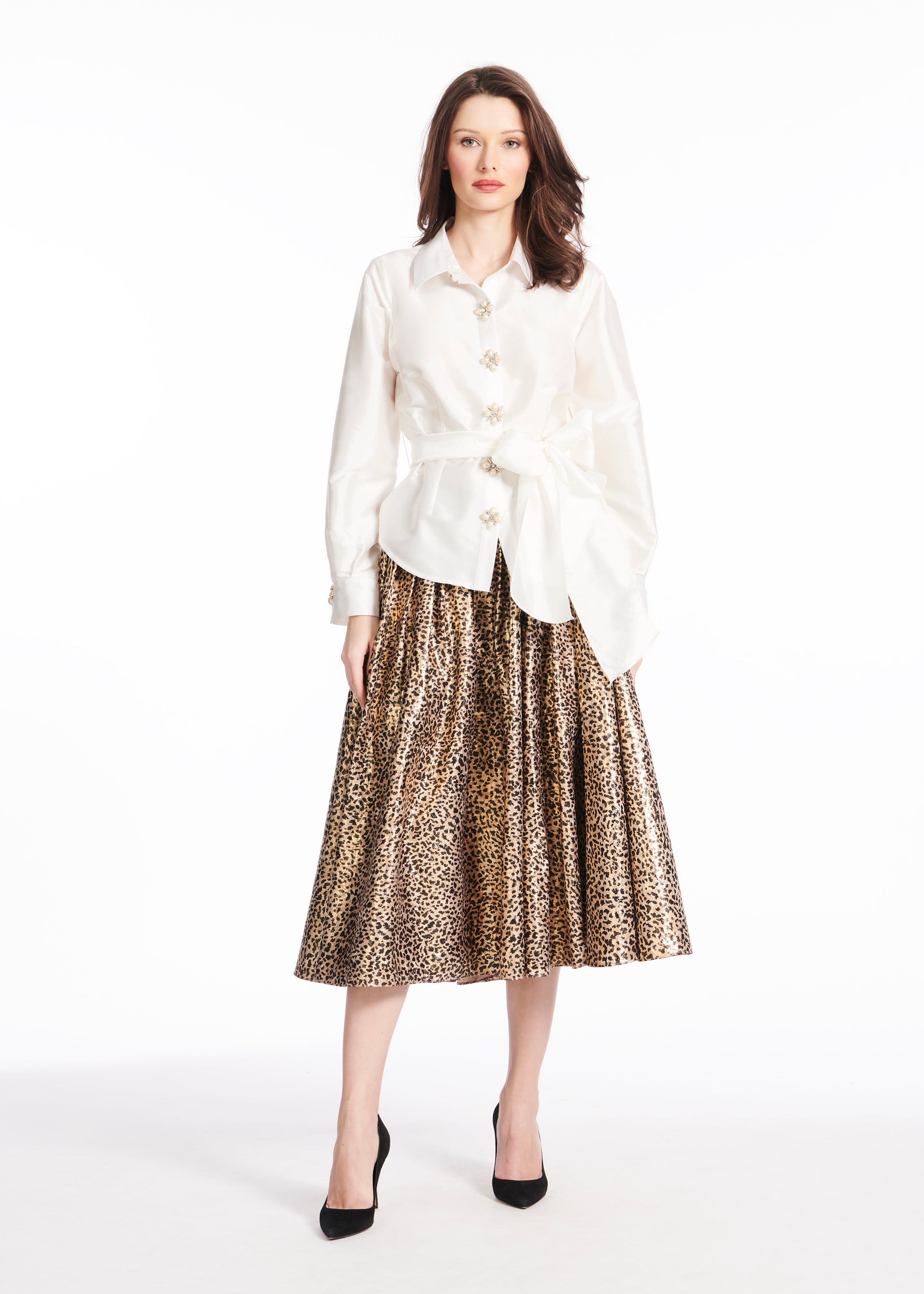 TAFFETA BLOUSE WITH RENAISSANCE PEARL BUTTONS IVORY