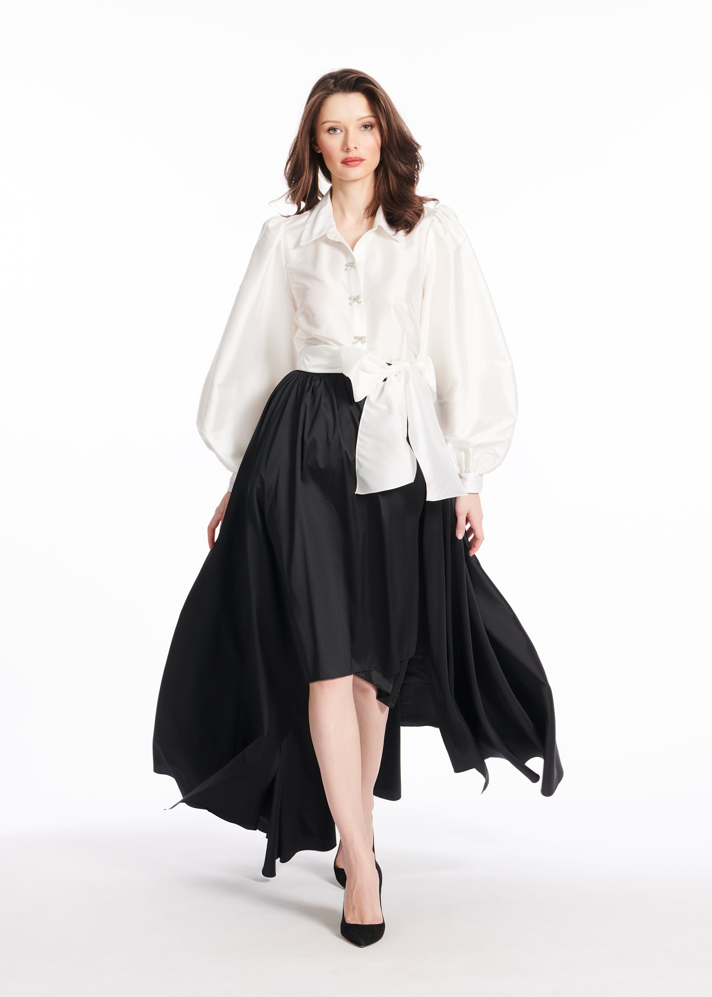 TAFFETA BALOON SLEEVE BLOUSE IVORY