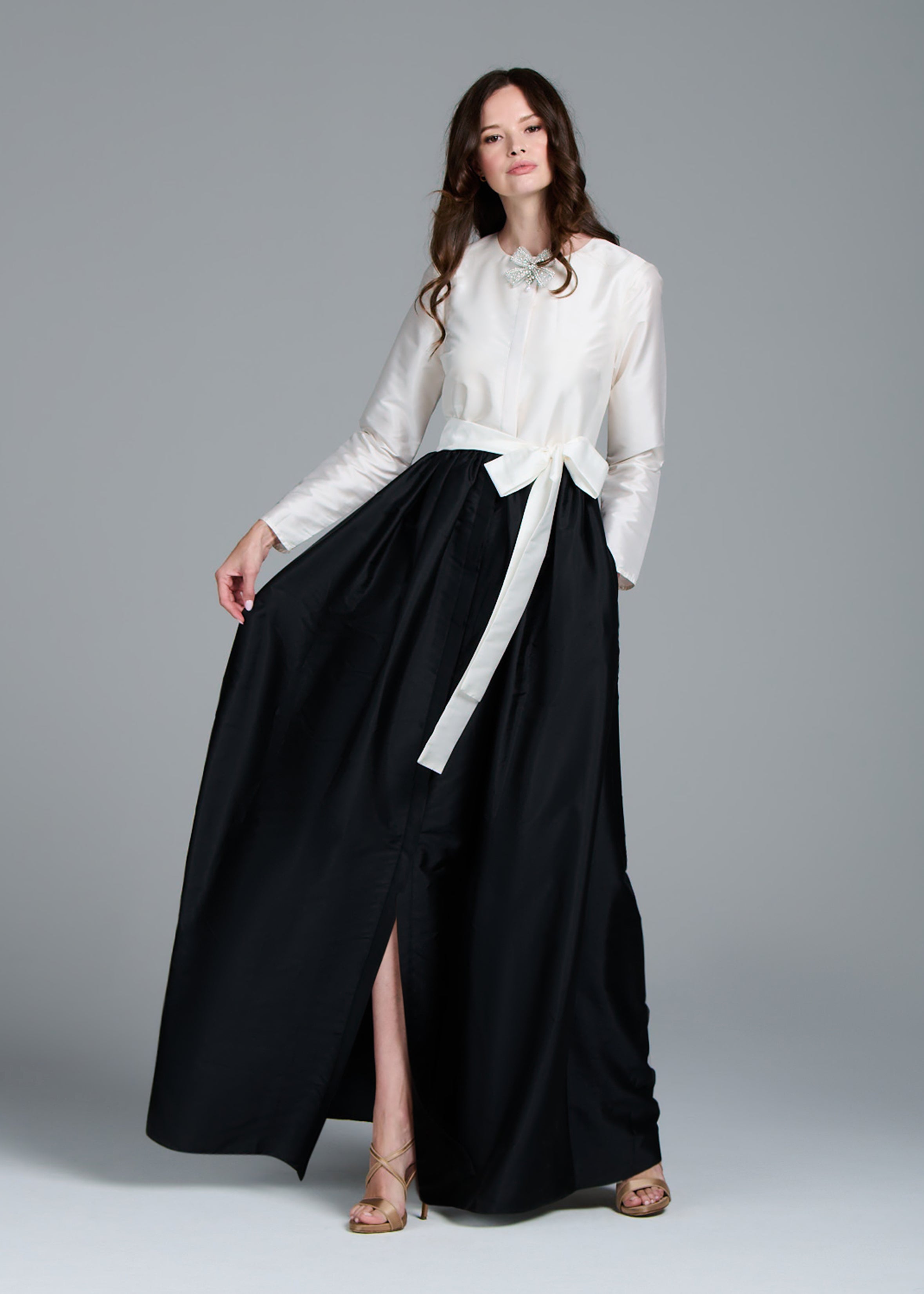 TAFFETA PRINCESS GOWN WITH CRYSTAL BOW LIGHT BLUE