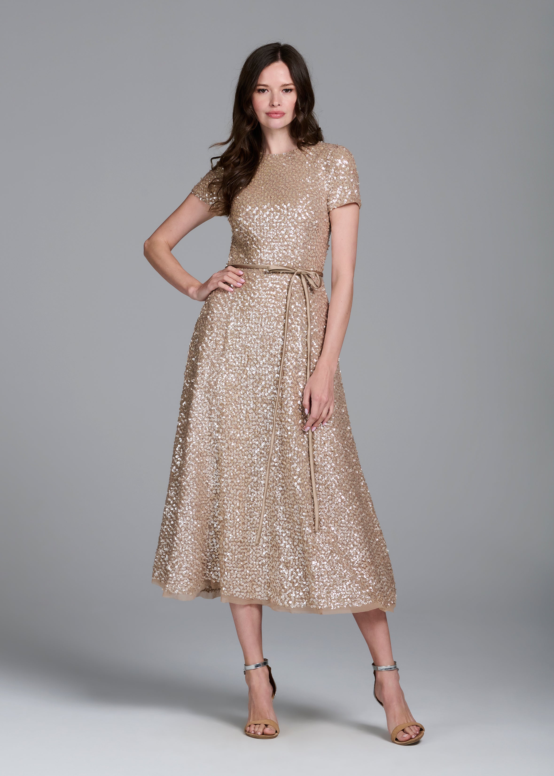 TRANSLUCENT ENCRUSTED SEQUIN DRESS LIGHT BLUE