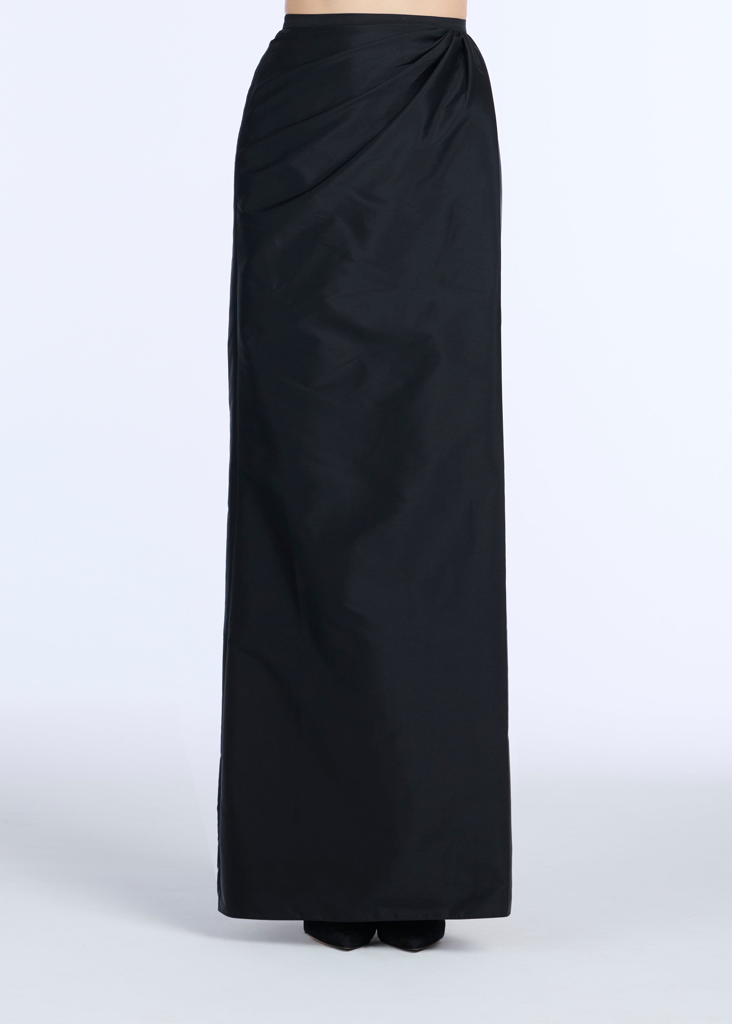 SOFT TAFFETA FAUX WRAP SKIRT BLACK