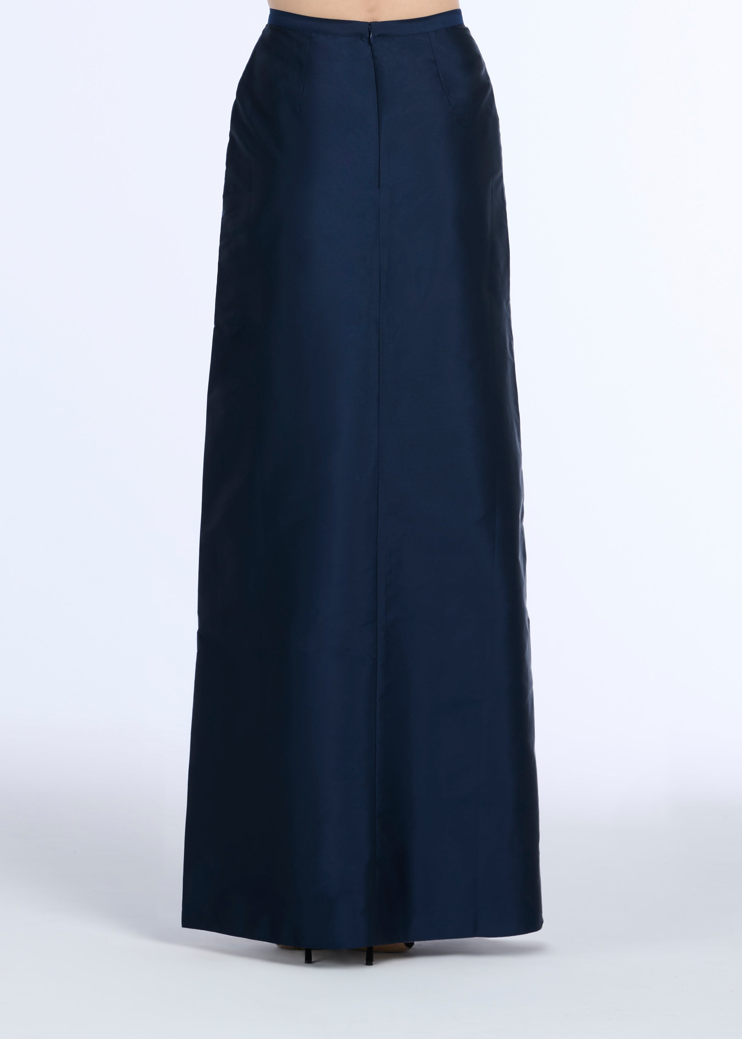 SOFT TAFFETA FAUX WRAP SKIRT NAVY