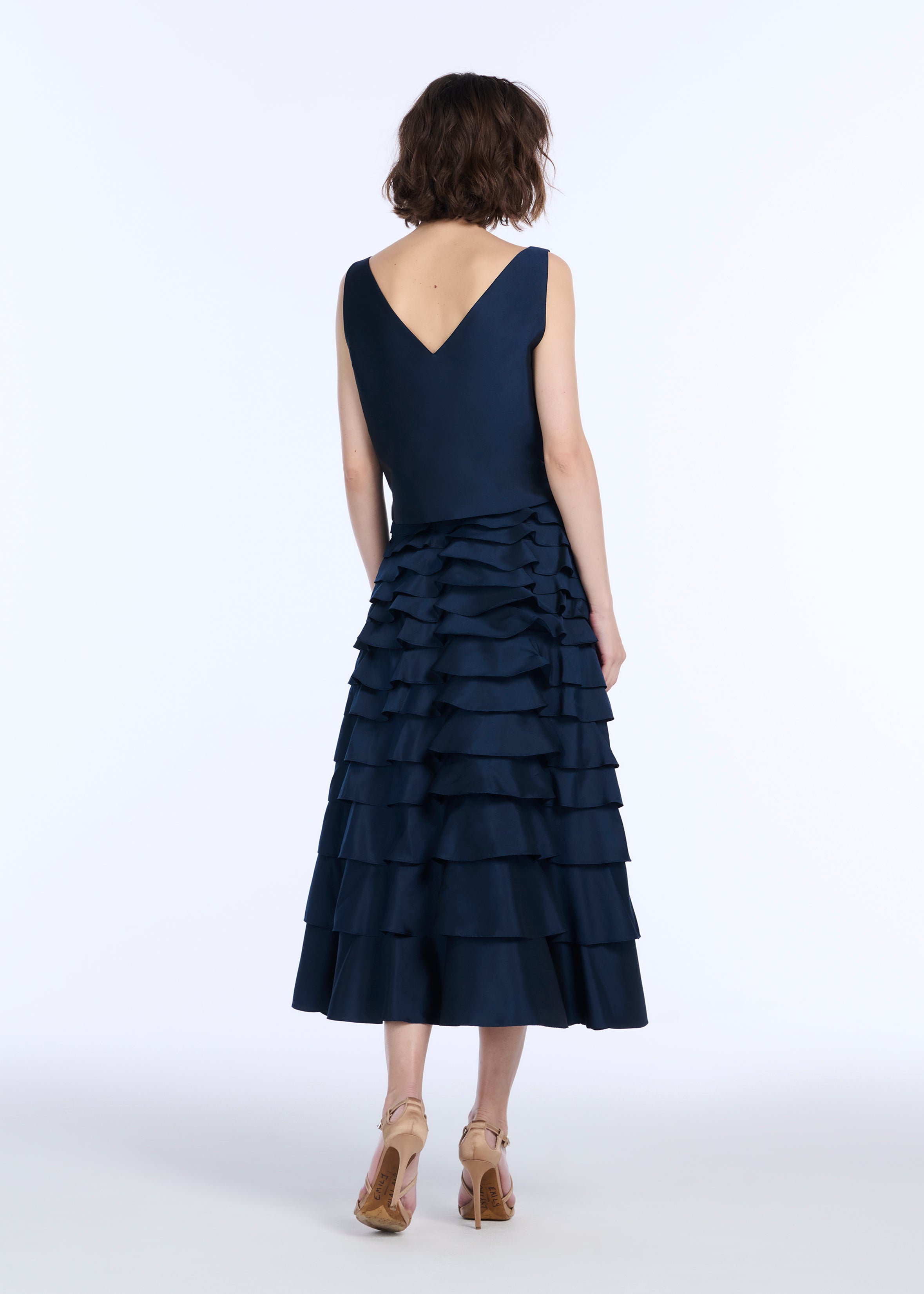 TAFFETA BOAT NECK SHELL NAVY