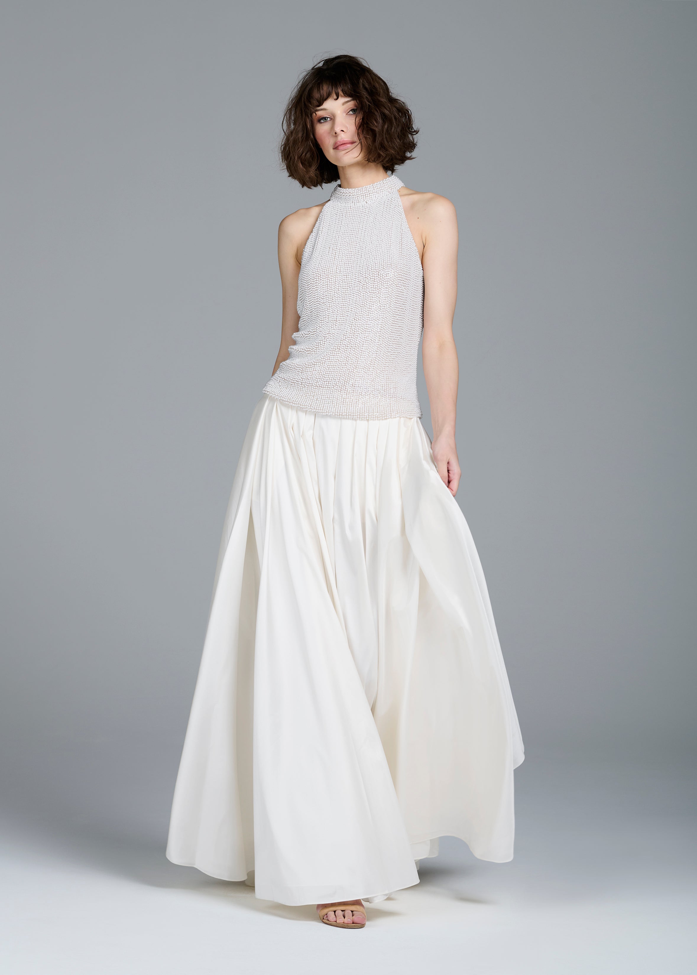 PEARL ENCRUSTED SLEEVELESS MOCK NECK IVORY