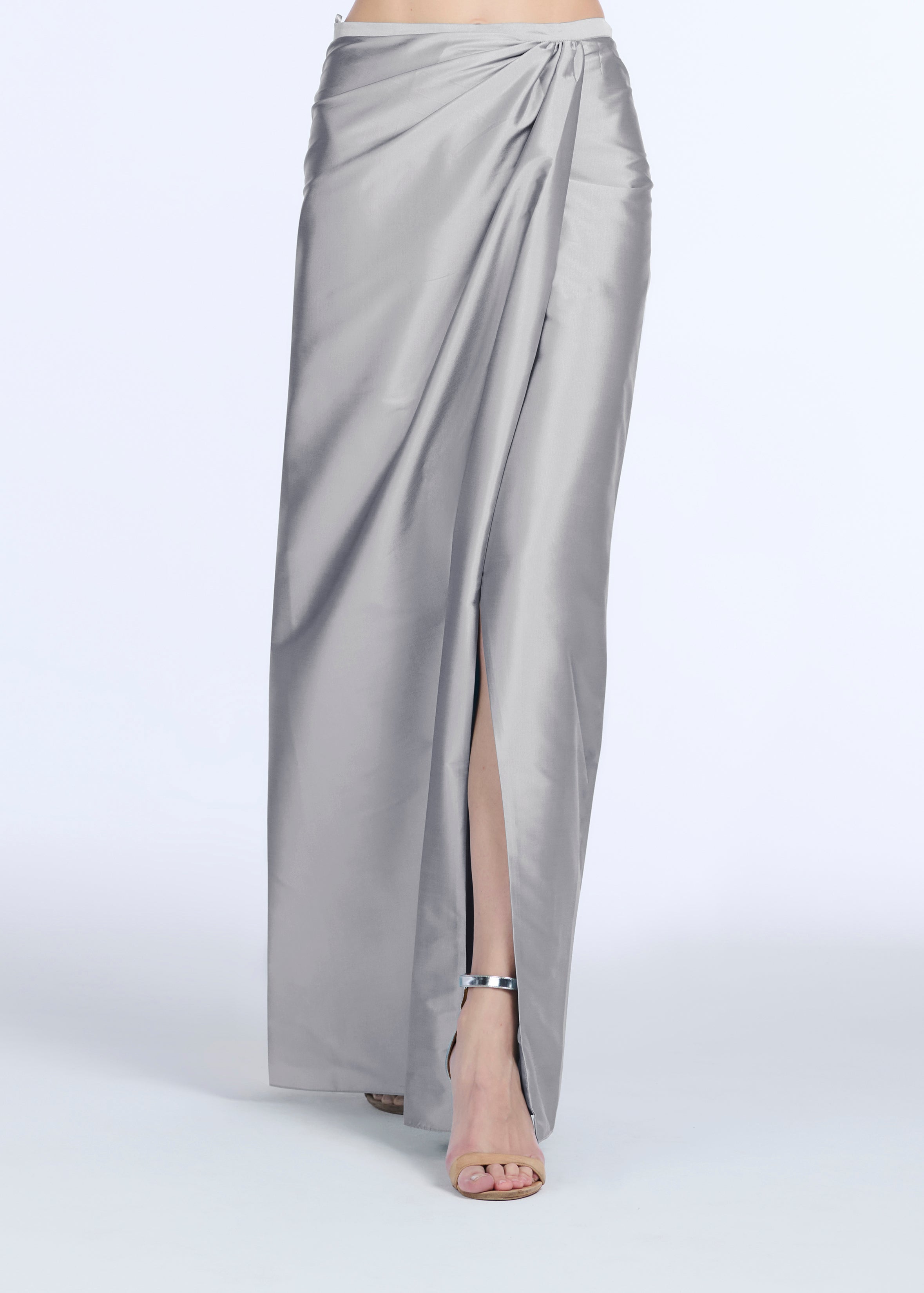 SOFT TAFFETA FAUX WRAP SKIRT IVORY