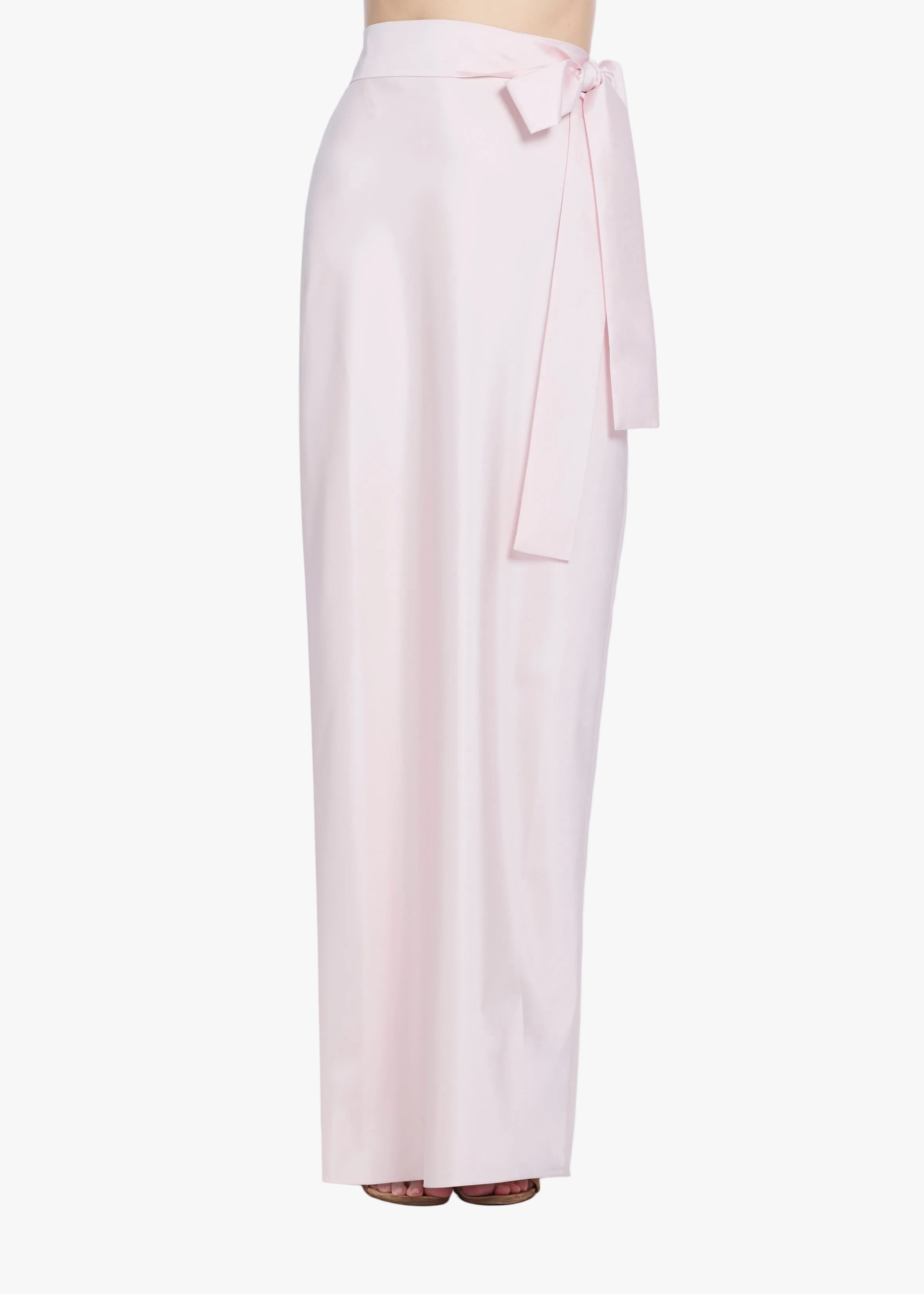 TAFFETA BIAS COLUMN SKIRT WITH SASH BLUSH