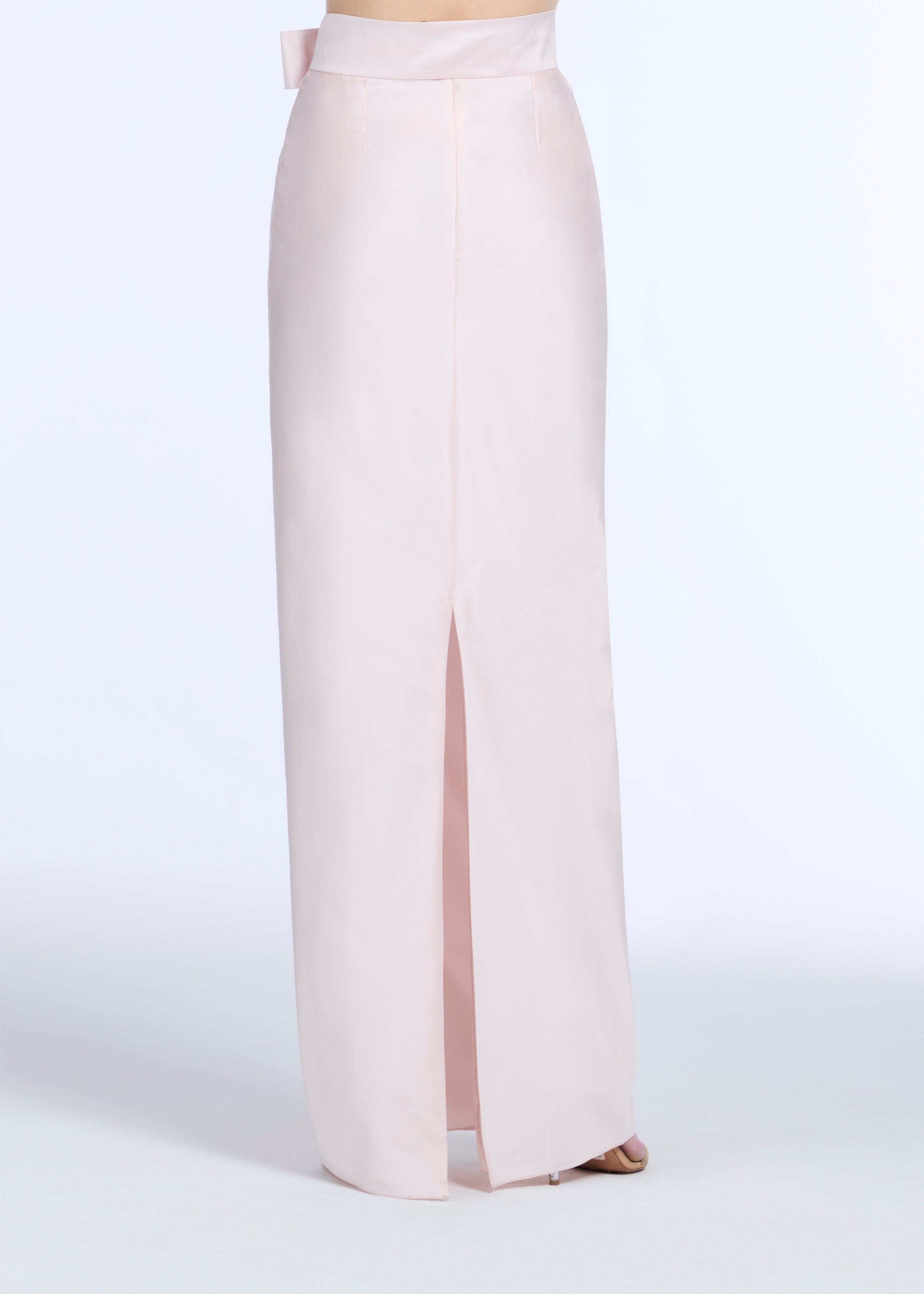 TAFFETA BIAS COLUMN SKIRT WITH SASH BLUSH