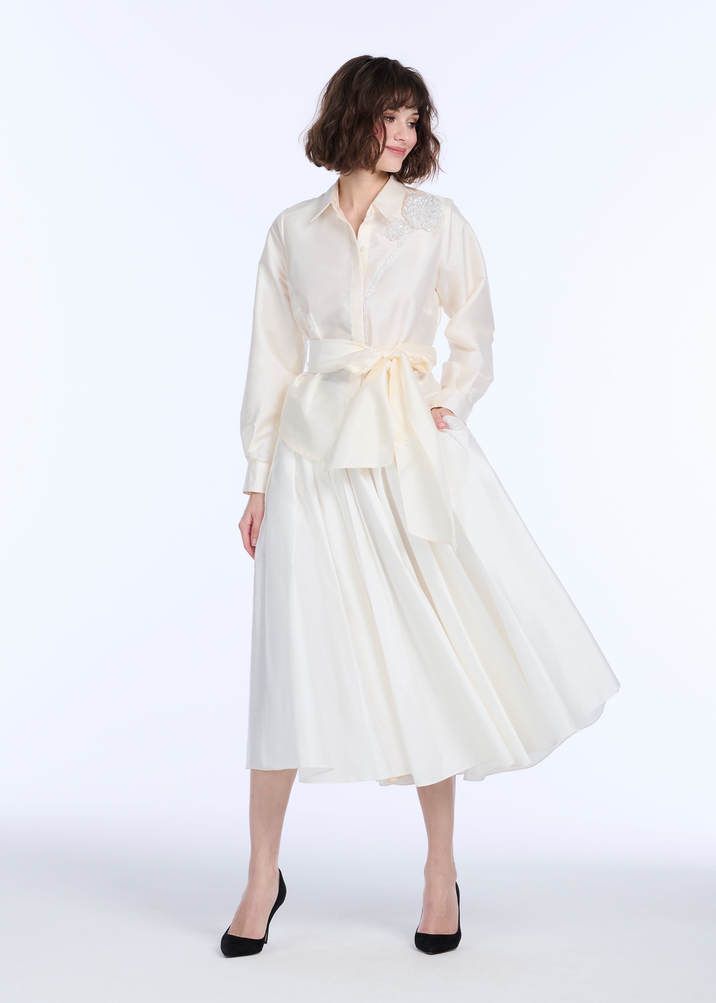 TAFFETA BLOUSE WITH CRYSTAL PEONY CHAMPAGNE