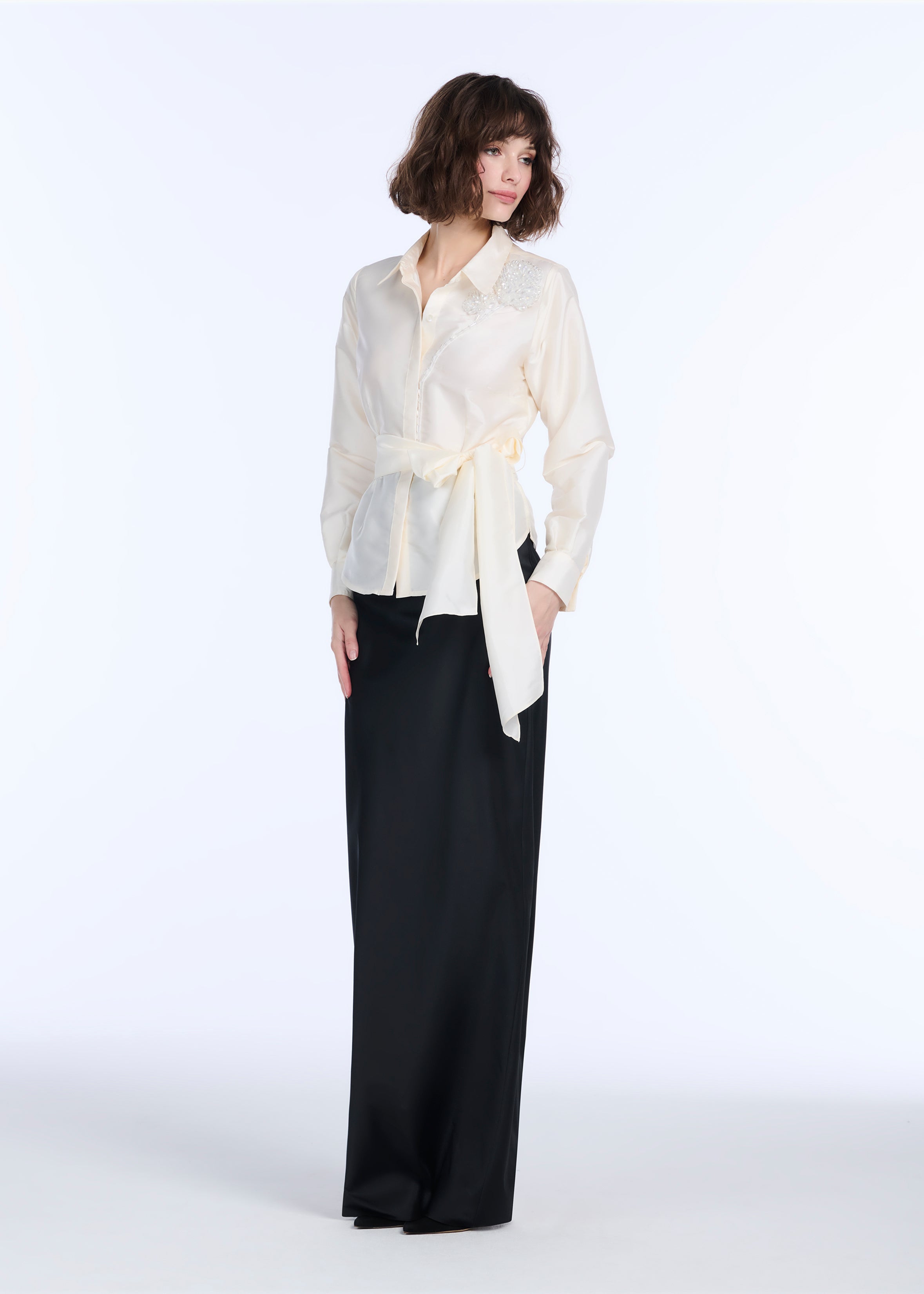 TAFFETA BLOUSE WITH CRYSTAL PEONY CHAMPAGNE