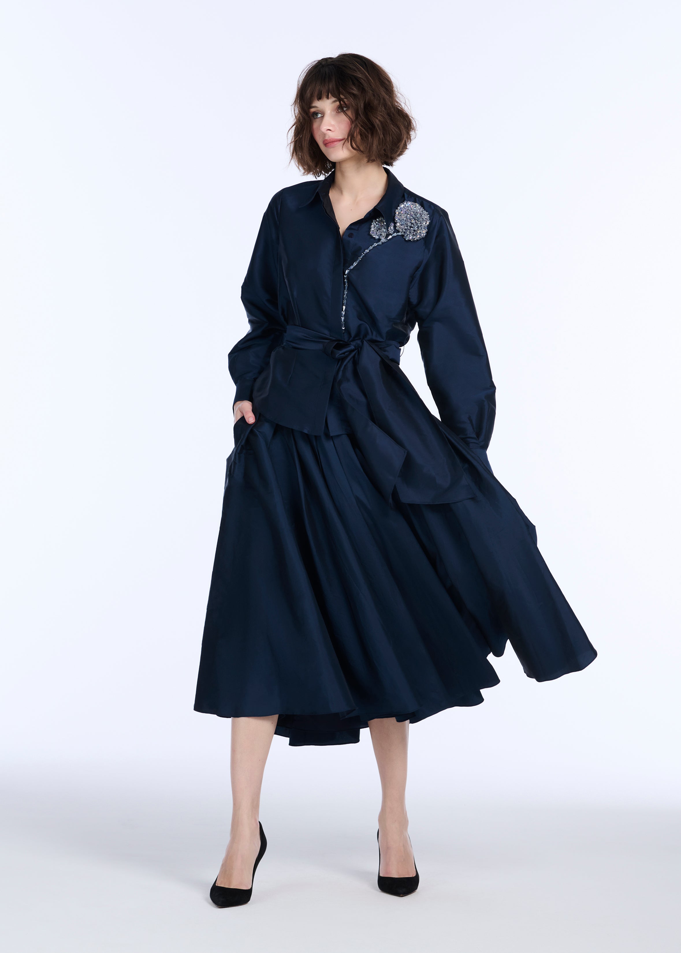 TAFFETA BLOUSE WITH CRYSTAL PEONY CHAMPAGNE