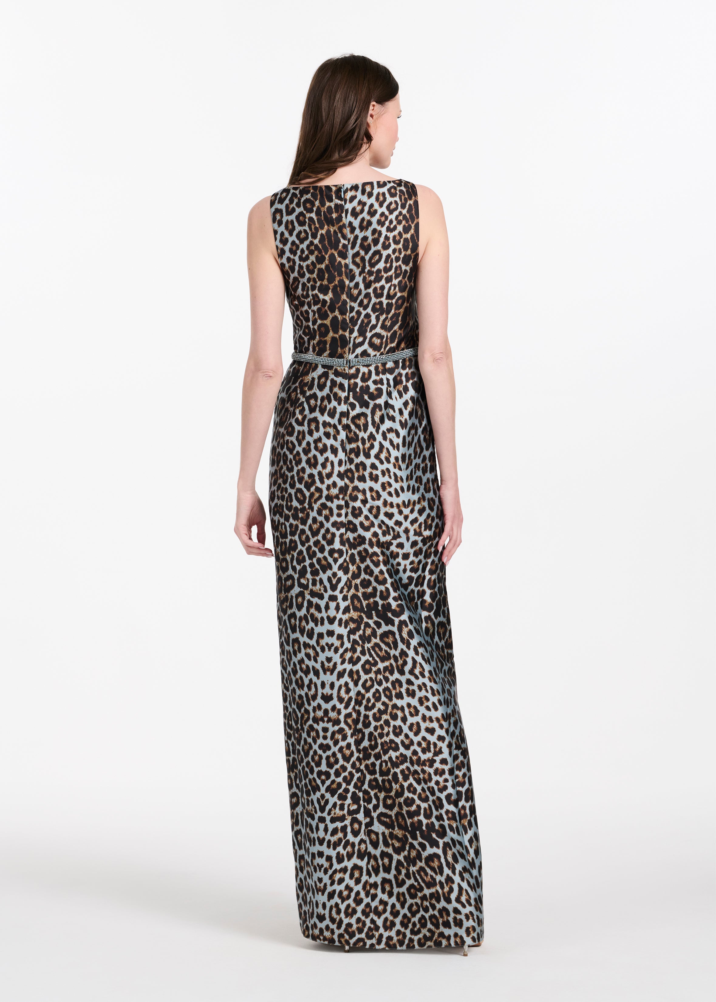 TAFFETA ANIMAL SURPLICE GOWN WITH CRYSTAL TRIM