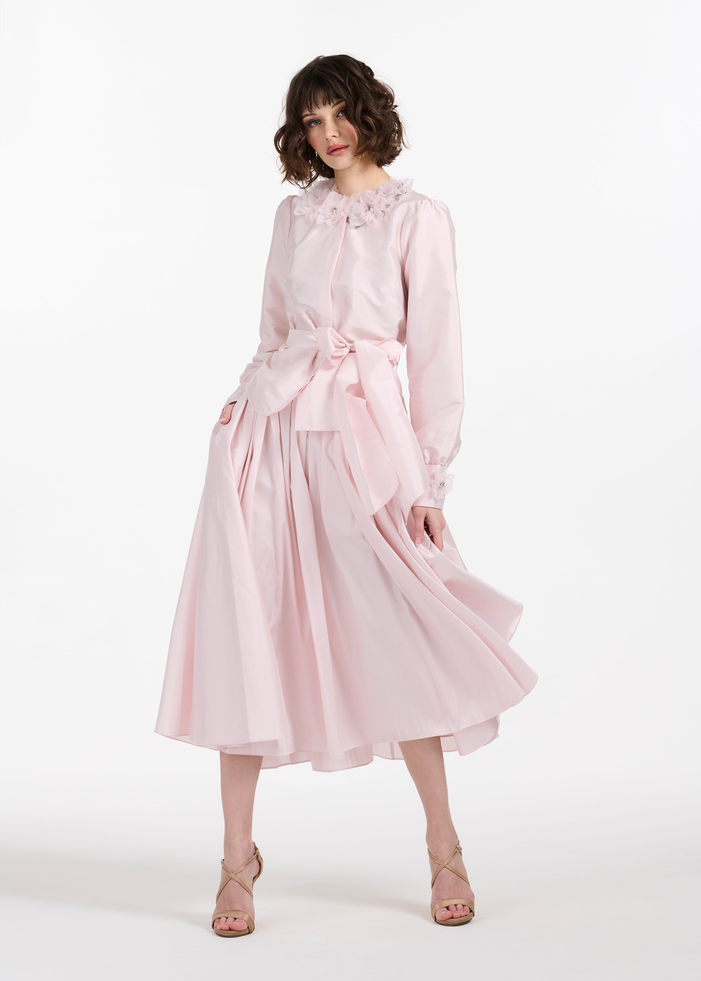 FLORAL COLLAR TAFFETA BLOUSE BLUSH