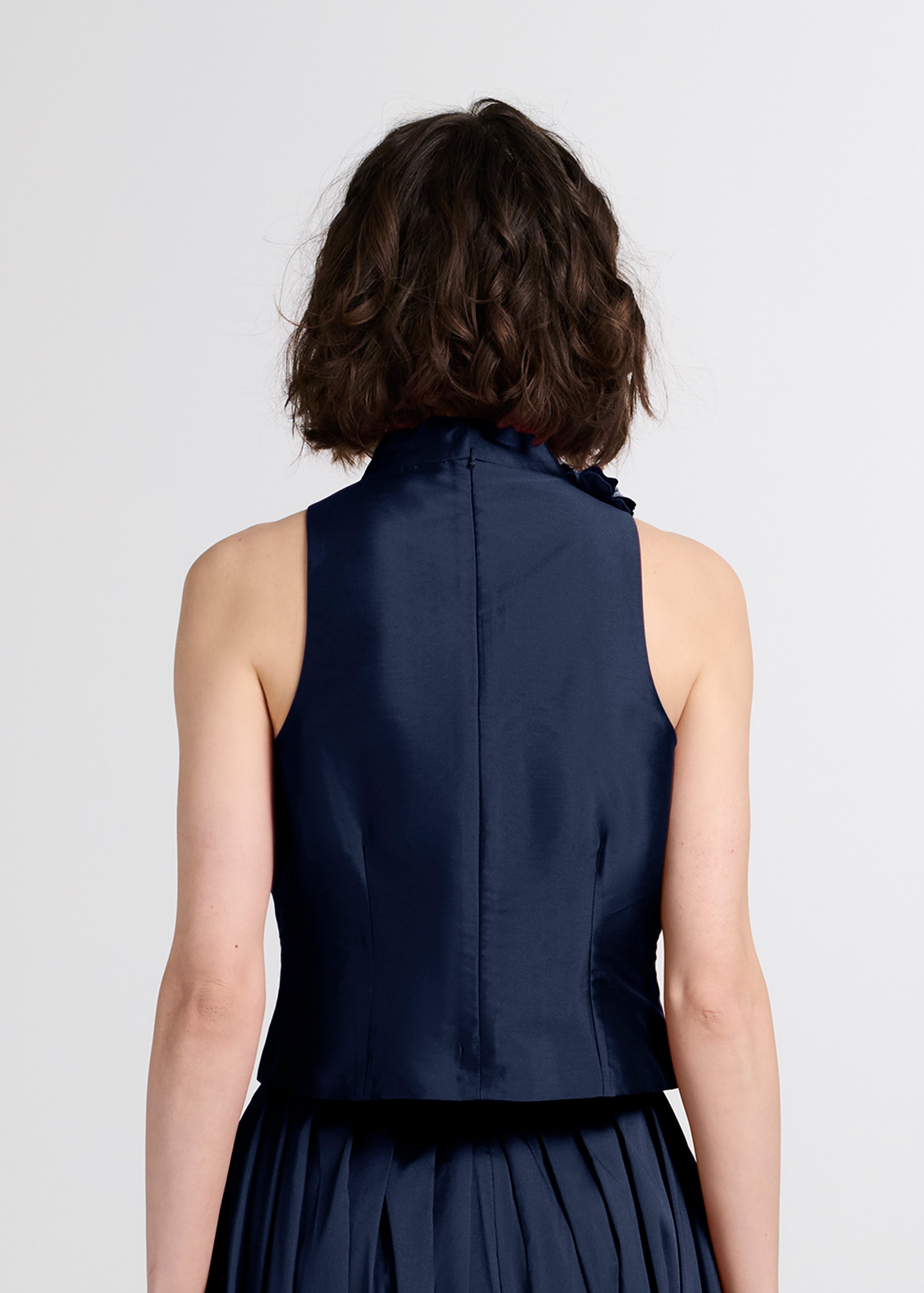 TAFFETA 3D APPLIQUÈ FLORAL SHELL NAVY