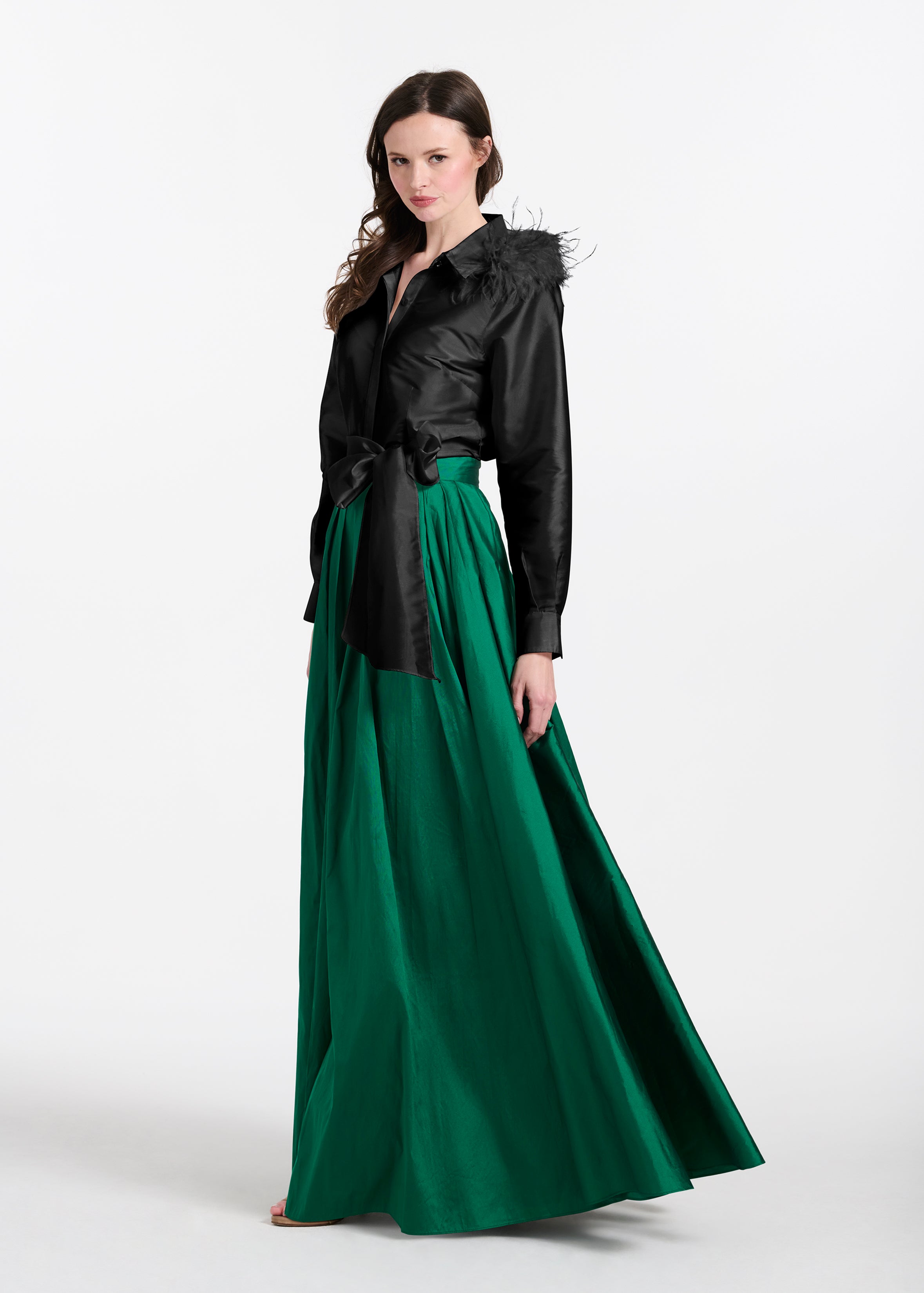 FEATHER SHOULDER BLOUSE BLACK