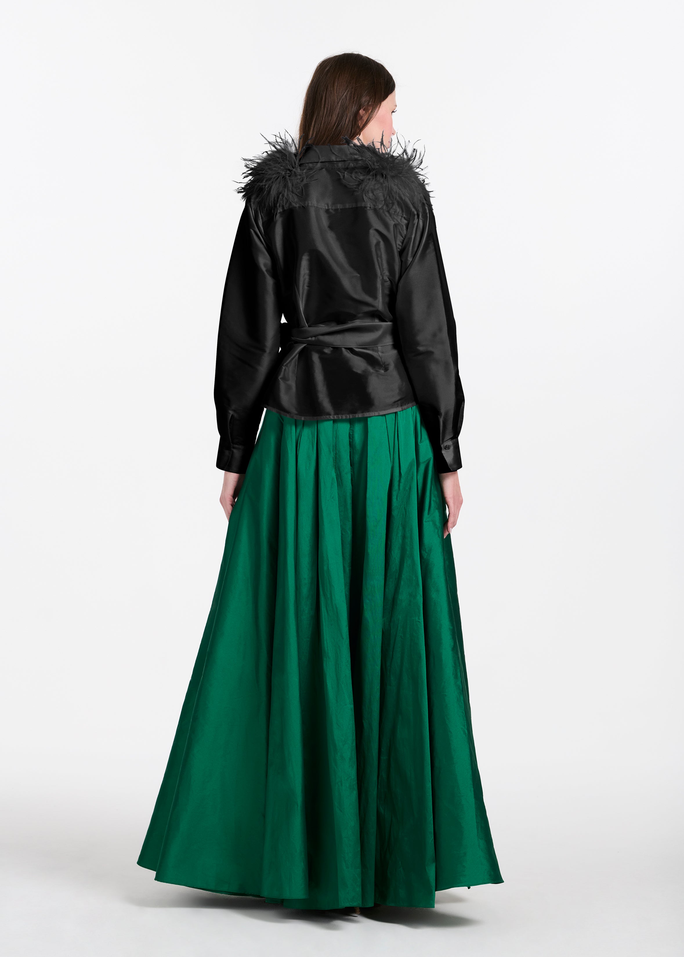 FEATHER SHOULDER BLOUSE BLACK