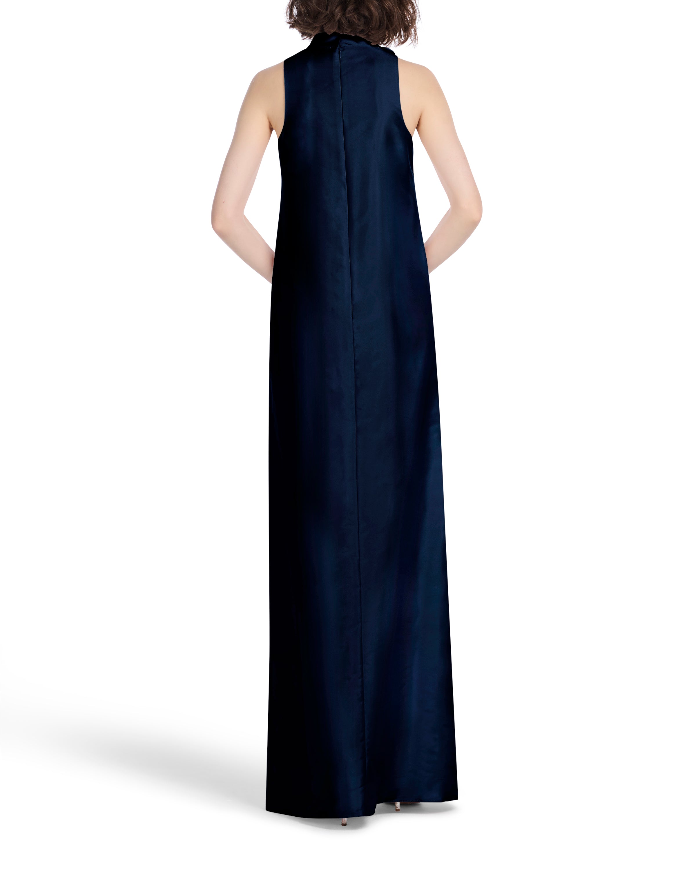 TAFFETA SLEEVELESS GOWN WITH FLOWERS NAVY