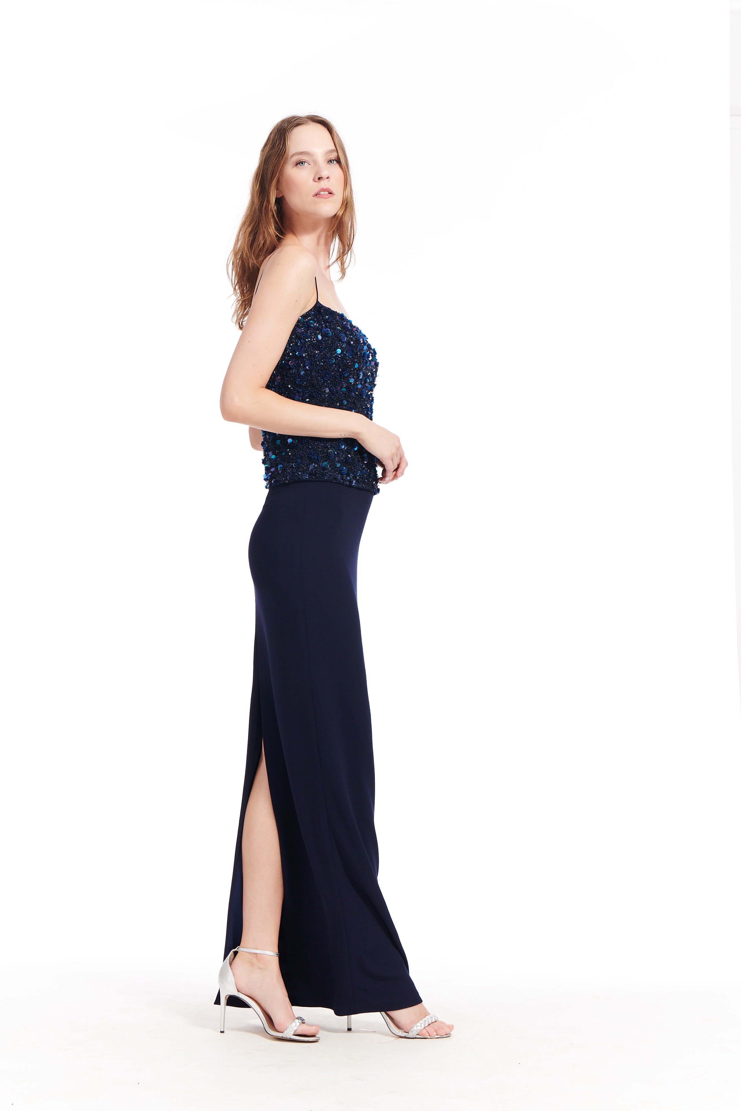 LONG STRETCH CREPE COLUMN SKIRT IVORY