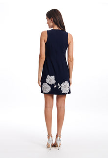 SLEEVELESS STRETCH CREPE DRESS WITH FLOWER APPLIQUE WATERMELON