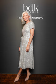 TRANSLUCENT ENCRUSTED SEQUIN DRESS LIGHT BLUE