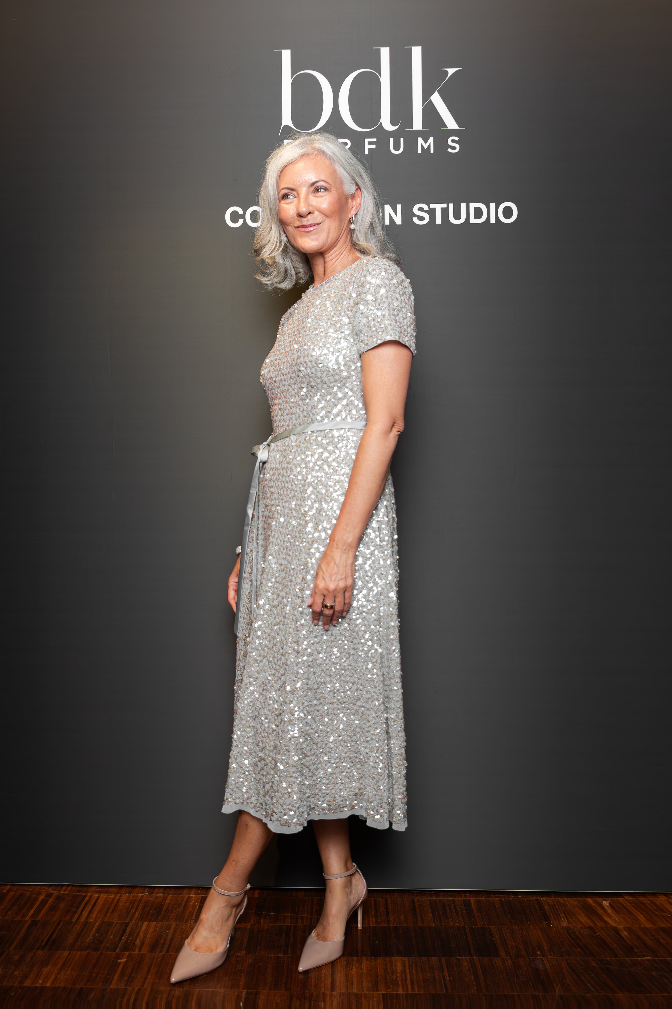 TRANSLUCENT ENCRUSTED SEQUIN DRESS LIGHT BLUE