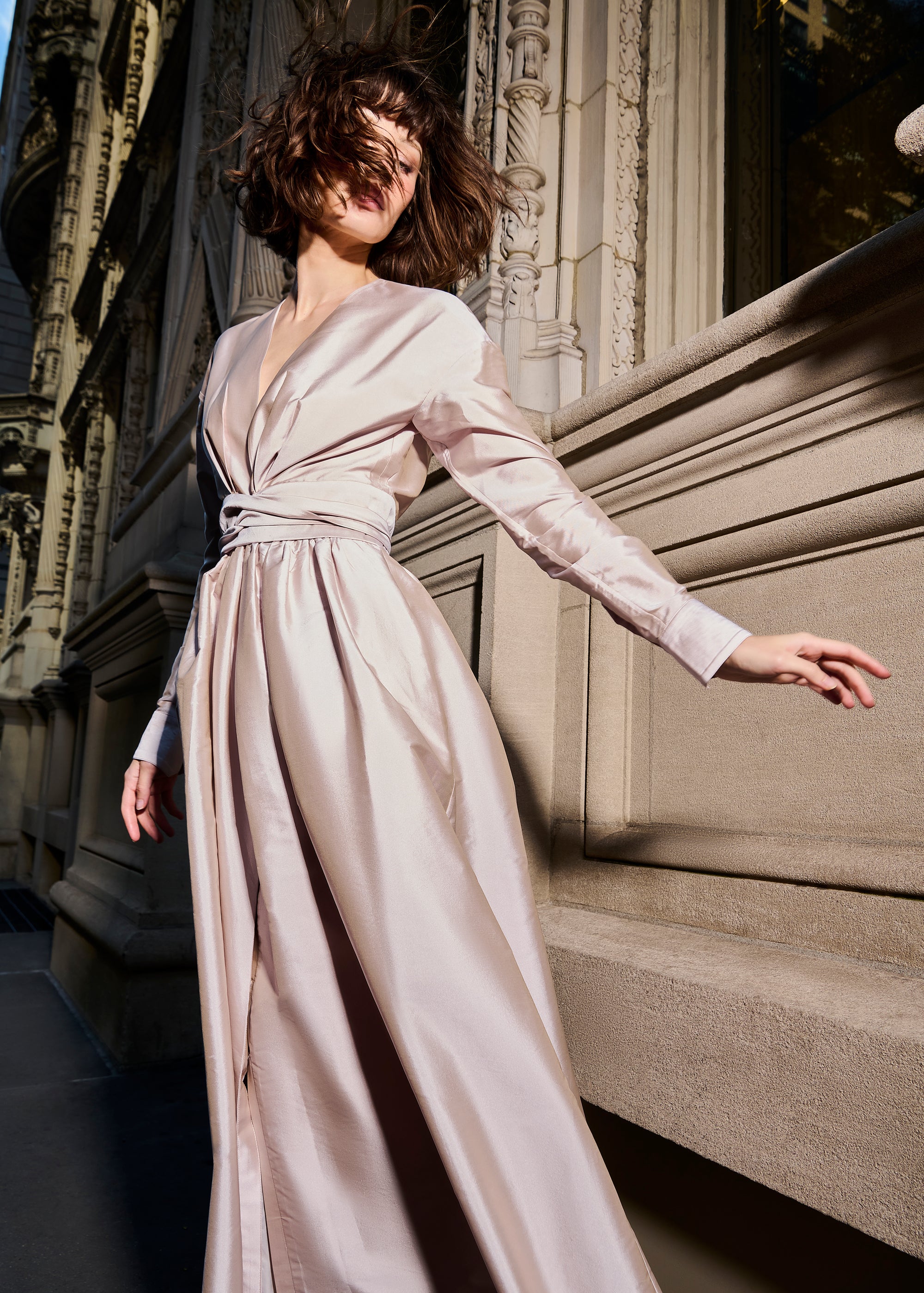 TAFFETA WRAP GOWN LIGHT BLUE