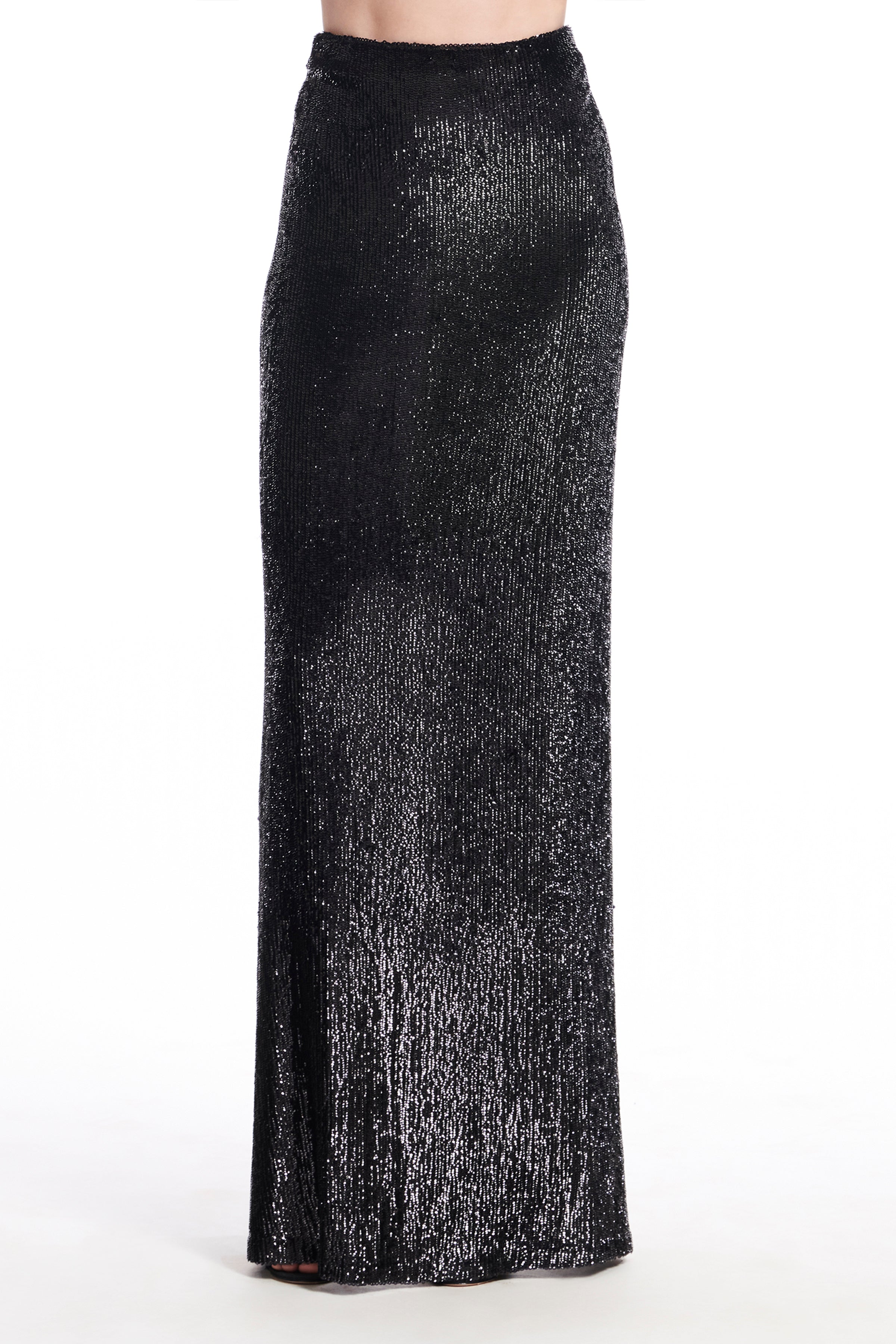 NAVY LONG STRETCH SEQUIN COLUMN SKIRT