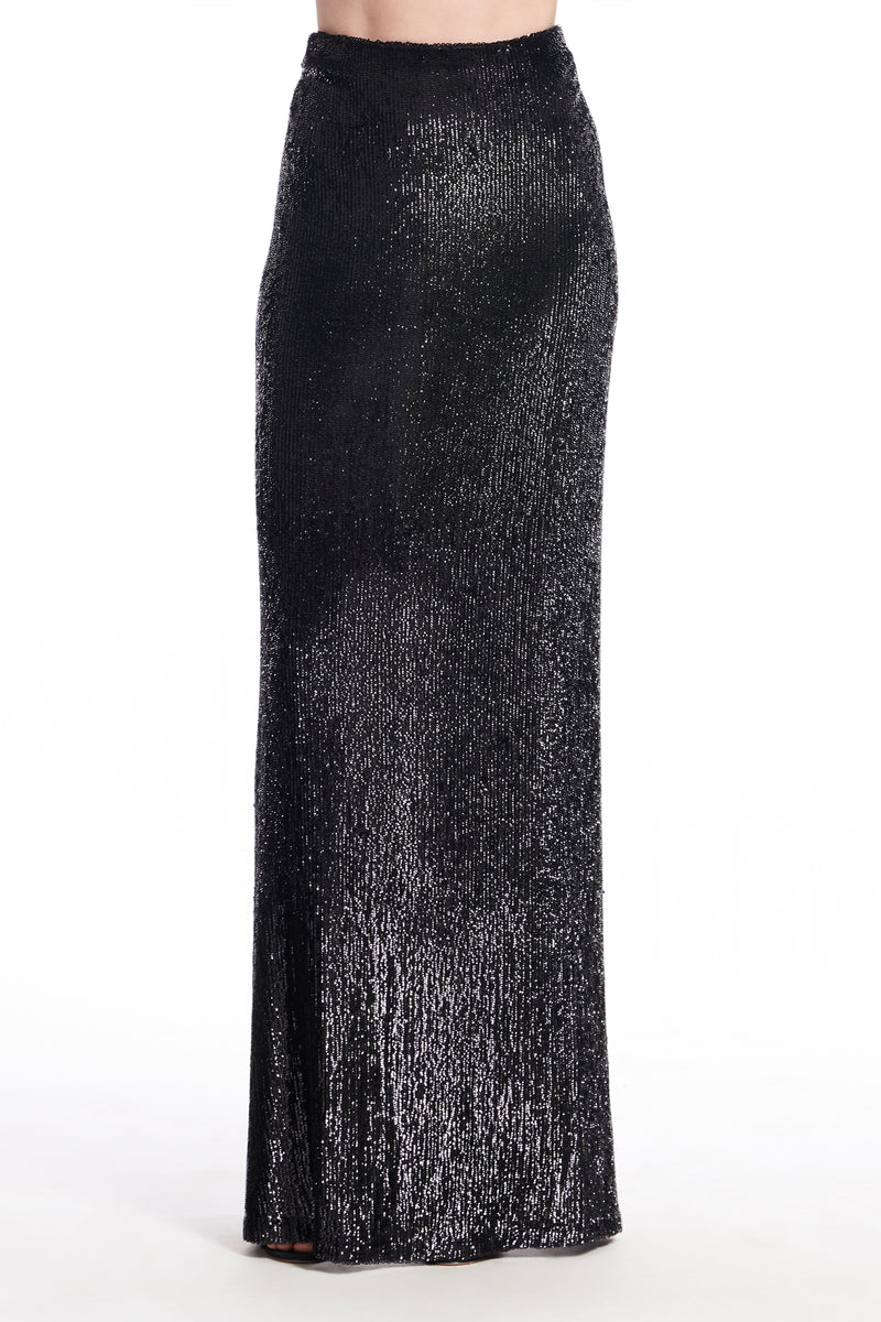 NAVY LONG STRETCH SEQUIN COLUMN SKIRT