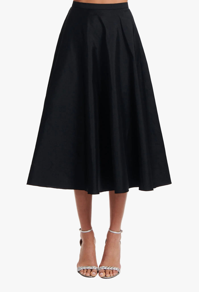 A-LINE TAFFETA MIDI SKIRT BLACK