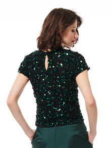 FOREST CRUNCHY FLOWER HAND BEADED TOP