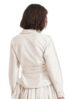 TAFFETA BLOUSE WITH CRYSTAL BOW BUTTONS AND SASH IVORY