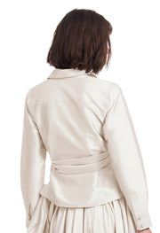 TAFFETA BLOUSE WITH CRYSTAL BOW BUTTONS AND SASH IVORY