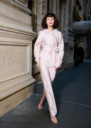 FLORAL COLLAR TAFFETA BLOUSE BLUSH