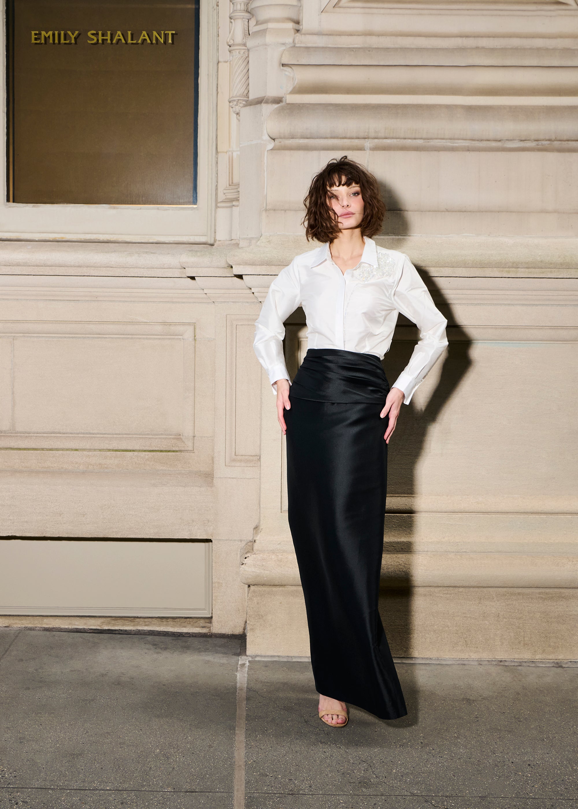 TAFFETA BLOUSE WITH CRYSTAL PEONY CHAMPAGNE