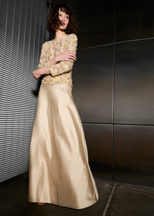 FLORAL 3/4 SLEEVE  HAND BEADED PAILETTE TOP BLUSH