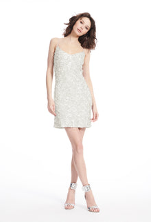 FLOWER ENCRUSTED PAILLETTE SLIP DRESS - IVORY