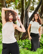 PEARL ENCRUSTED SLEEVELESS MOCK NECK - BLACK