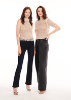 PEARL MACRAME MOCK NECK TOP