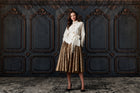 TAFFETA BLOUSE WITH RENAISSANCE PEARL BUTTONS NAVY