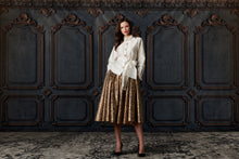 TAFFETA BLOUSE WITH RENAISSANCE PEARL BUTTONS NAVY
