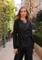 TAFFETA PRINCESS BLOUSE WITH CRYSTAL BOW BLACK