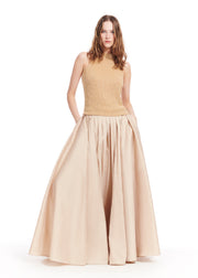 CHAMPAGNE PEARL ENCRUSTED SLEEVELESS MOCK NECK