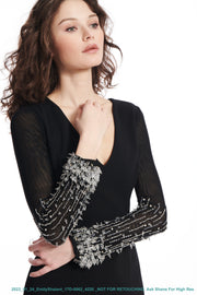 LONG CREPE GOWN WITH CRYSTAL SLEEVES