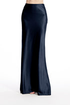 STRETCH SATIN BIAS LONG A-LINE SKIRT NAVY