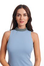 Load image into Gallery viewer, BRAIDED CRYSTAL MOCK NECK MIDI DRESS
