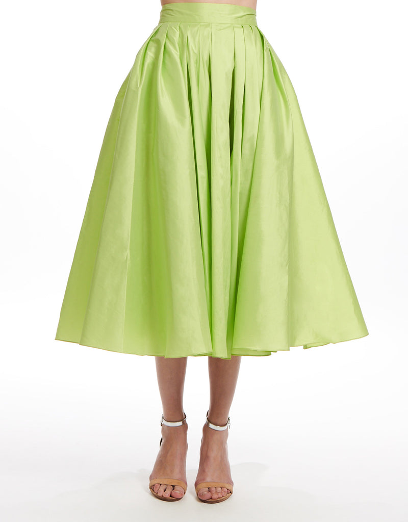 TAFFETA TEA LENGTH MIDI SKIRT - GREEN APPLE