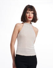 Load image into Gallery viewer, APRICOT AND HYDRENGEA PEARL ENCRUSTED SLEEVELESS MOCK NECK
